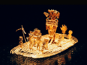 Pieza de orfebrería prehispánica exhibida en el Museo del Oro.